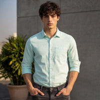 Full Sleeves Slim Fit Pastal green Solid Oxford Shirt