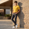 Half Sleeve Slim Fit Mustard Flat knit Shirt