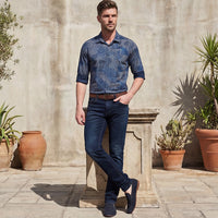 Full sleeves Slim Fit Navy all over Tonal Patchwork Paisley Print Shirt