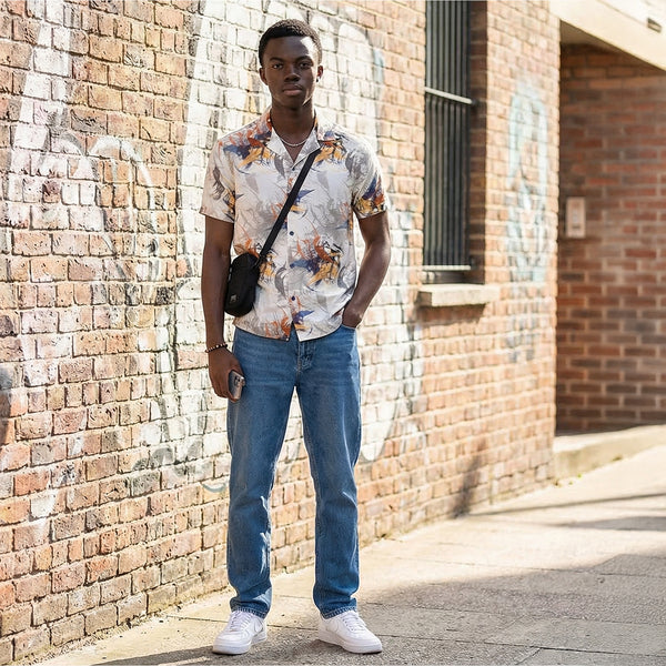 Half Sleeves Regular Fit Modern abstract botanical Cuban Collar Print Shirt