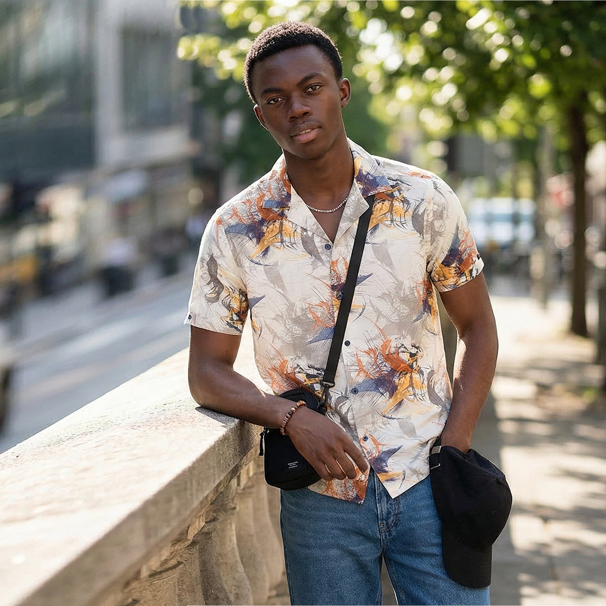 Half Sleeves Regular Fit Modern abstract botanical Cuban Collar Print Shirt