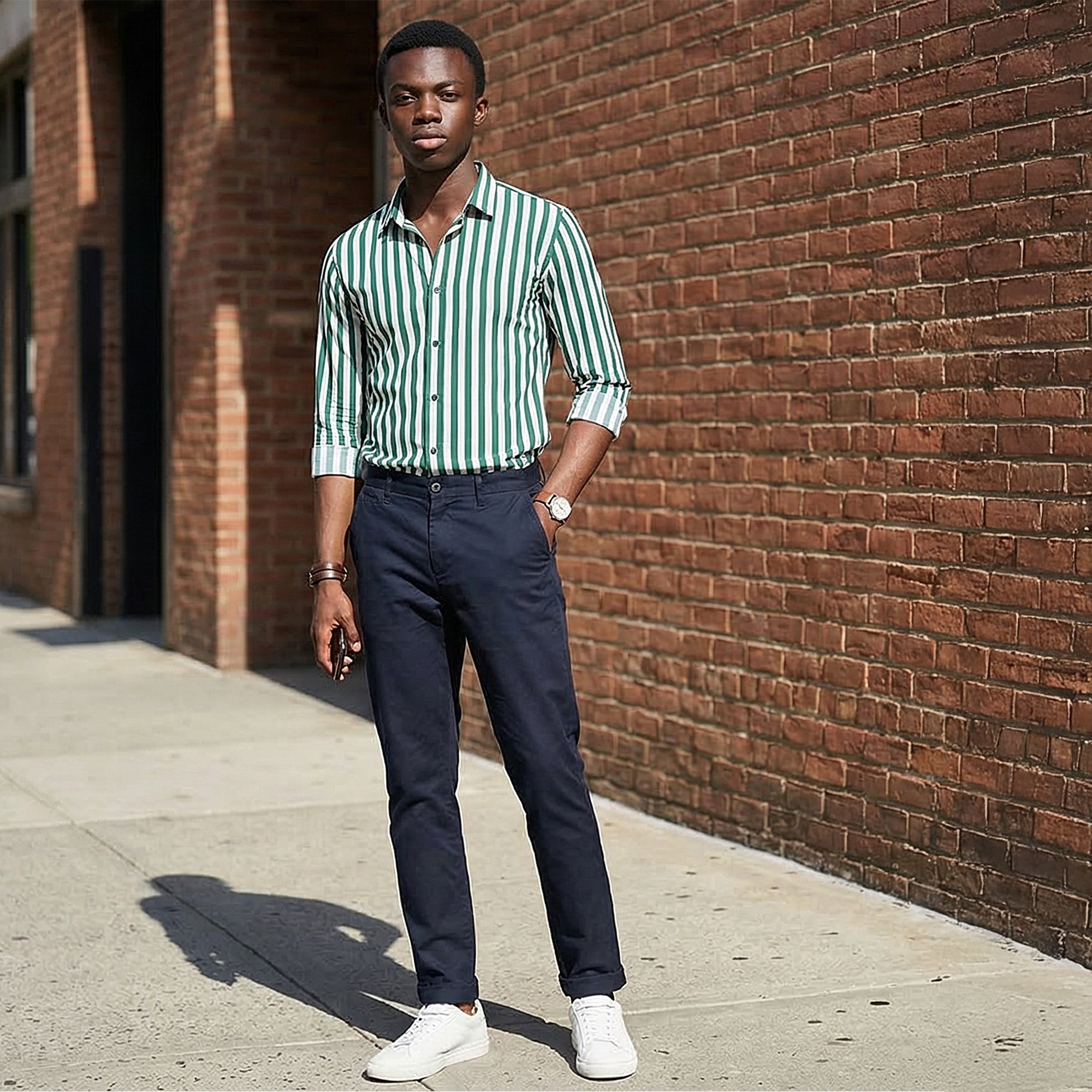 Men Green Stripe Slim Fit Shirt