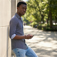 Full Sleeves Slim Fit Navy Fine Knit Stripe Shirt