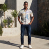Half Sleeves Regular Fit Grey Bold abstract painterly Cuban Collar Print Shirt