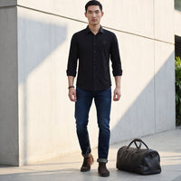 Full Sleeves Slim Fit Black Textured Solid Knit Shirt