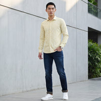 Full Sleeves Slim Fit Yellow All Over Abstract Geometric Print Knit Shirt