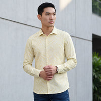 Full Sleeves Slim Fit Yellow All Over Abstract Geometric Print Knit Shirt