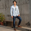 Full Sleeves Slim Fit Blue All Over Digital Camou Print Knit Shirt