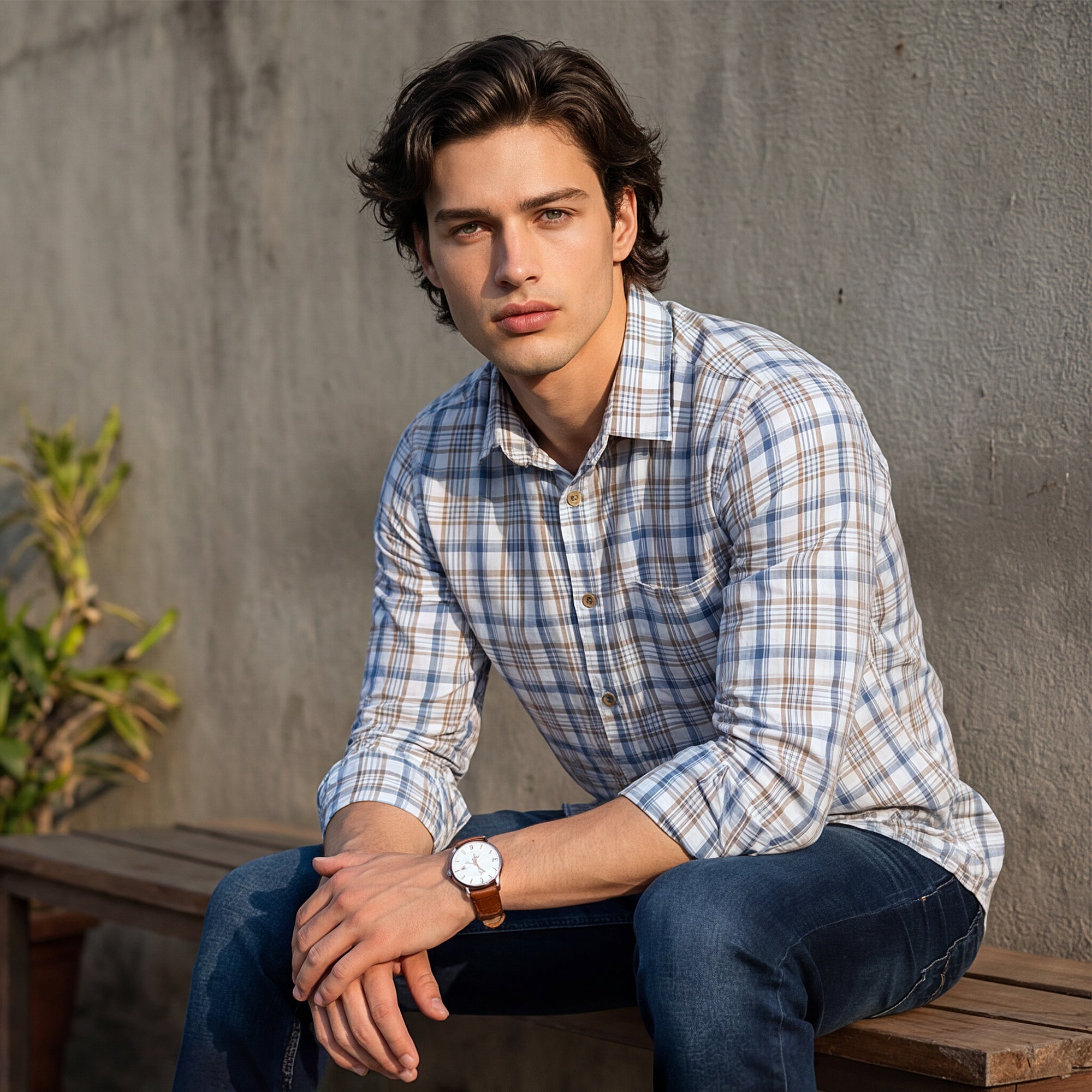 Men White Checks Slim Fit Shirt