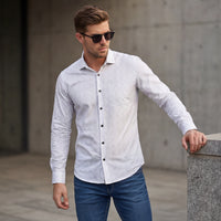 Full Sleeves Slim Fit Beige All Over Abstract Line Print Shirt