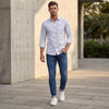 Full Sleeves Slim Fit Beige All Over Abstract Line Print Shirt