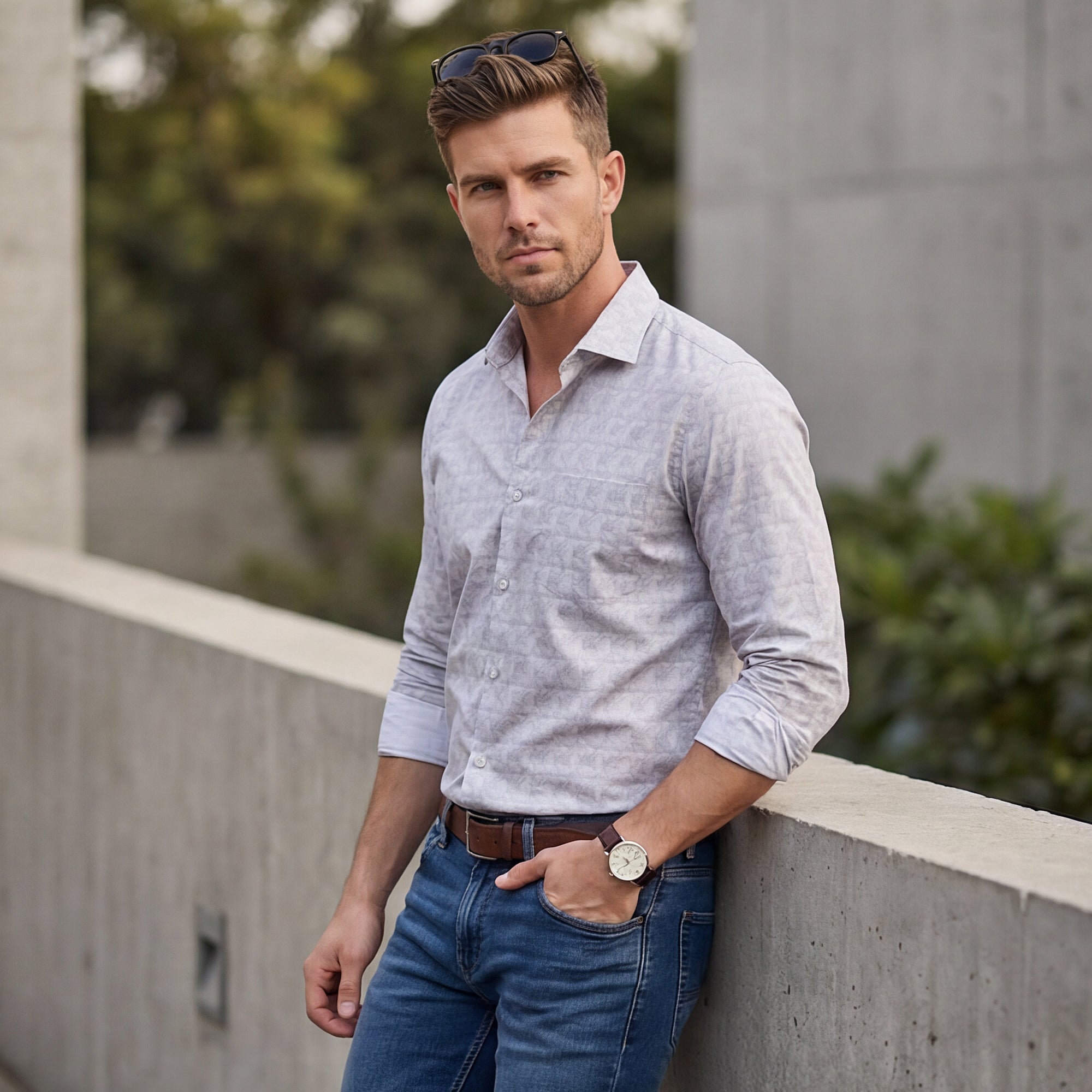 Men Purple Printed Slim Fit Shirt