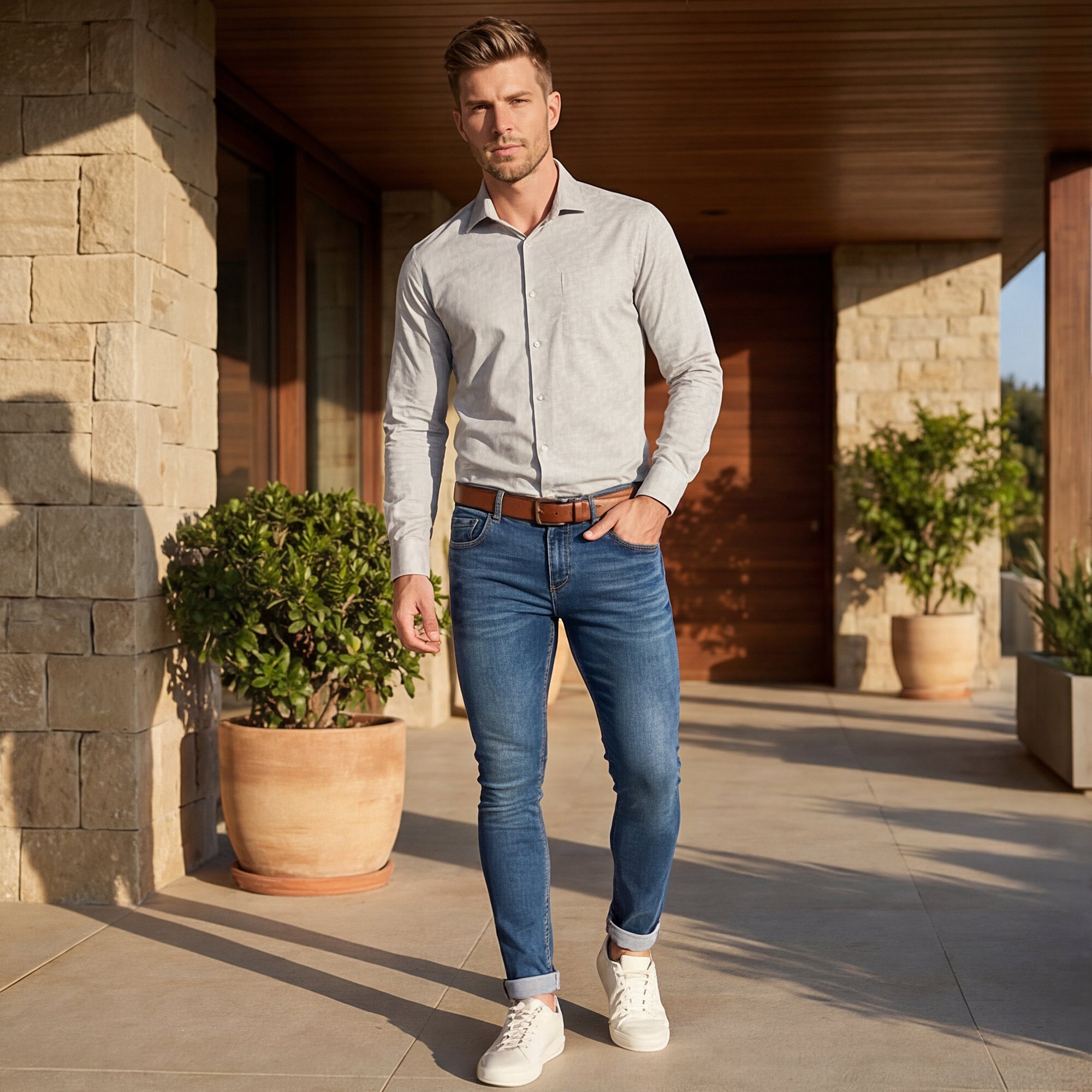 Full Sleeves Slim Fit Grey All over Micro Geometric Print Shirt