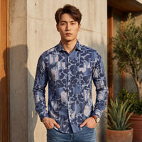 Full Sleeves Slim Fit Purple All over Abstract Camou Dobby Textured Print Shirt