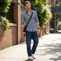 Full Sleeves Slim Fit Blue All over Abstract Houndstooth textured Print Shirt