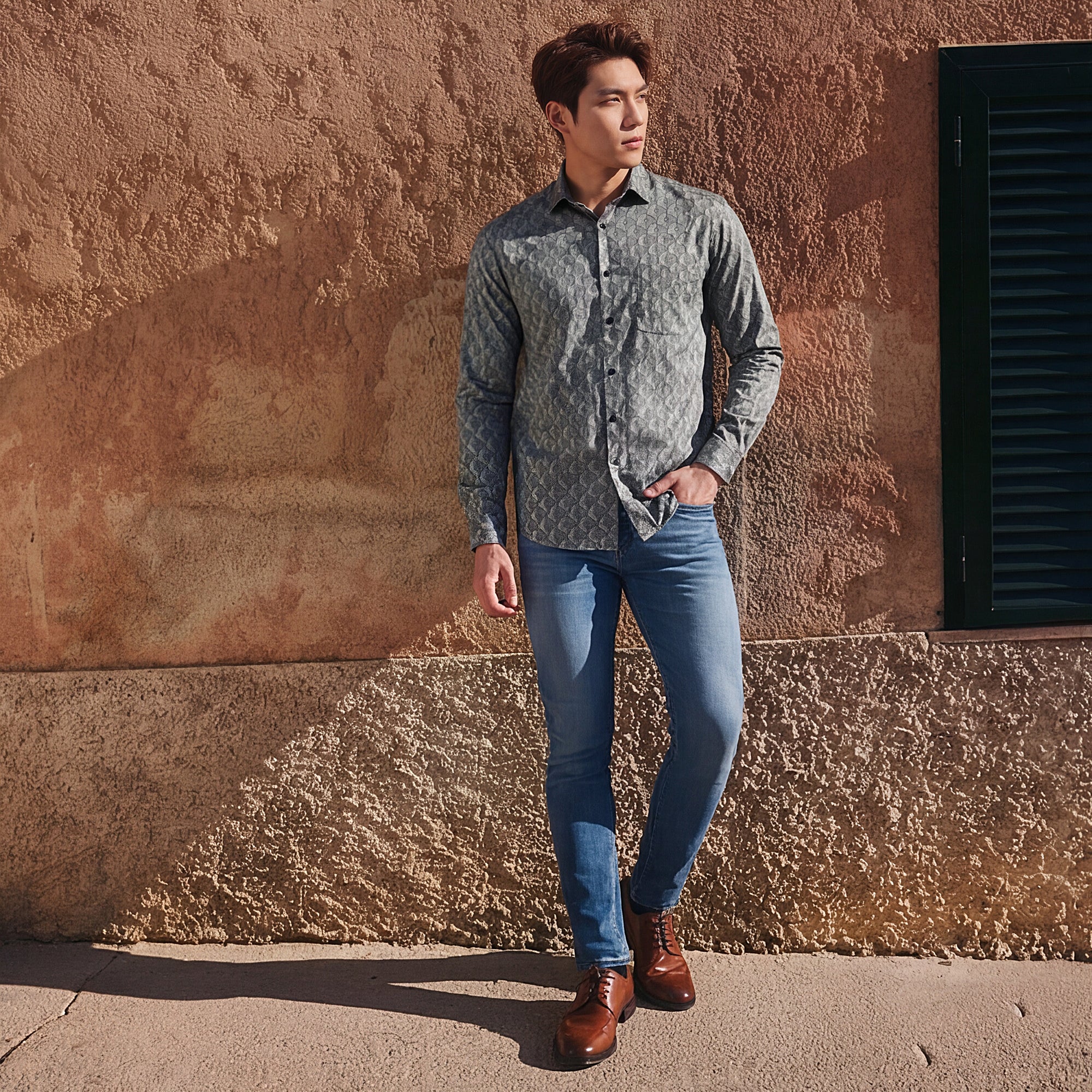 Men Sage Green Printed Slim Fit Shirt