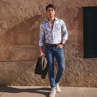 Full Sleeves Slim Fit White All over Abstract Paisly Foil Textured Print Shirt