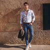 Full Sleeves Slim Fit White All over Abstract Paisly Foil Textured Print Shirt
