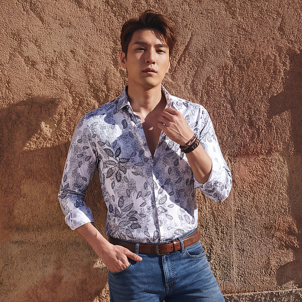 Full Sleeves Slim Fit White All over Abstract Paisly Foil Textured Print Shirt
