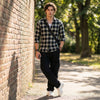 Full Sleeves Slim Fit Navy Crepe Weave Checks Shirt