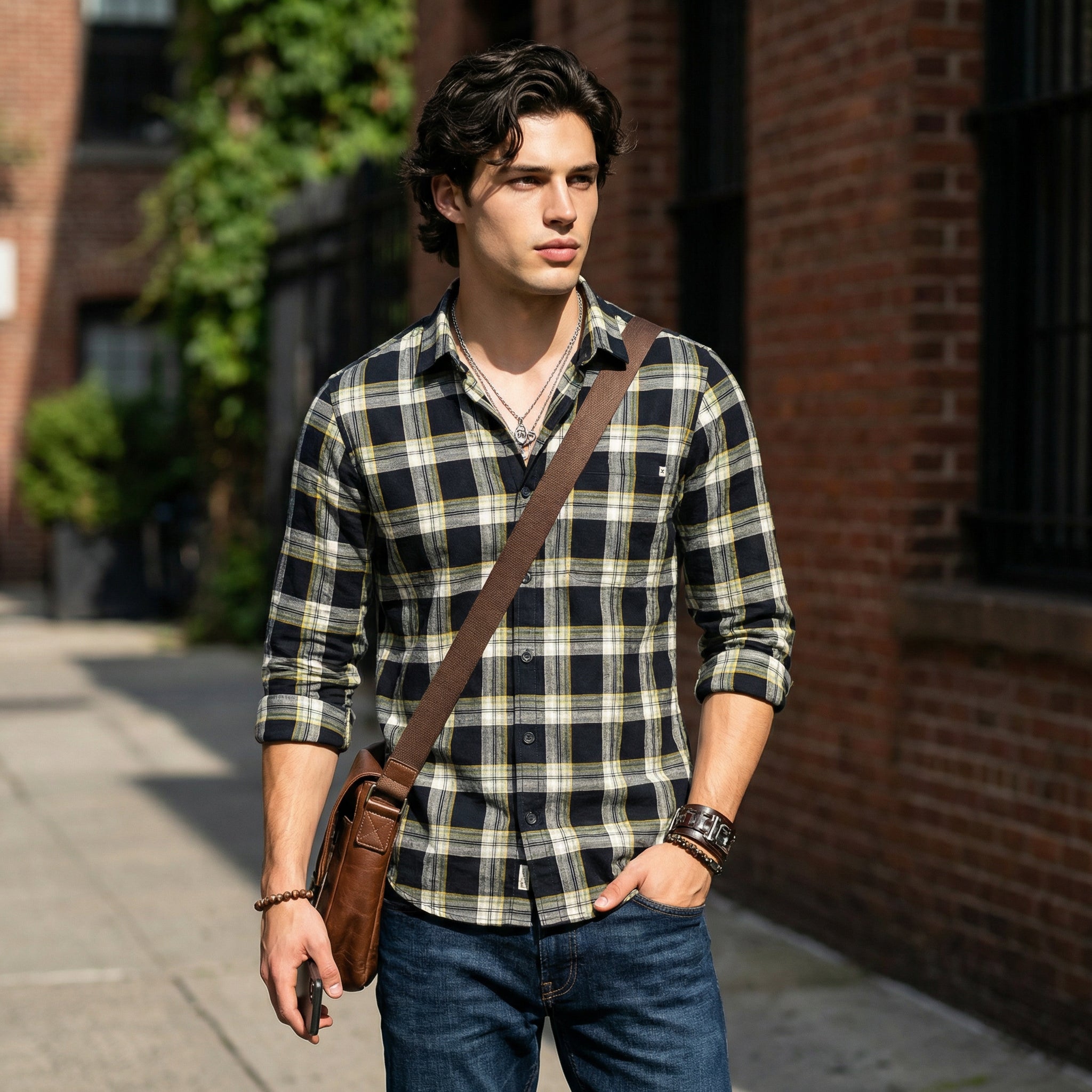 Men Blue Checks Slim Fit Shirt