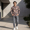 Full Sleeves Slim Fit Beige All Over Abstract Geometric TexturedPrint Shirt