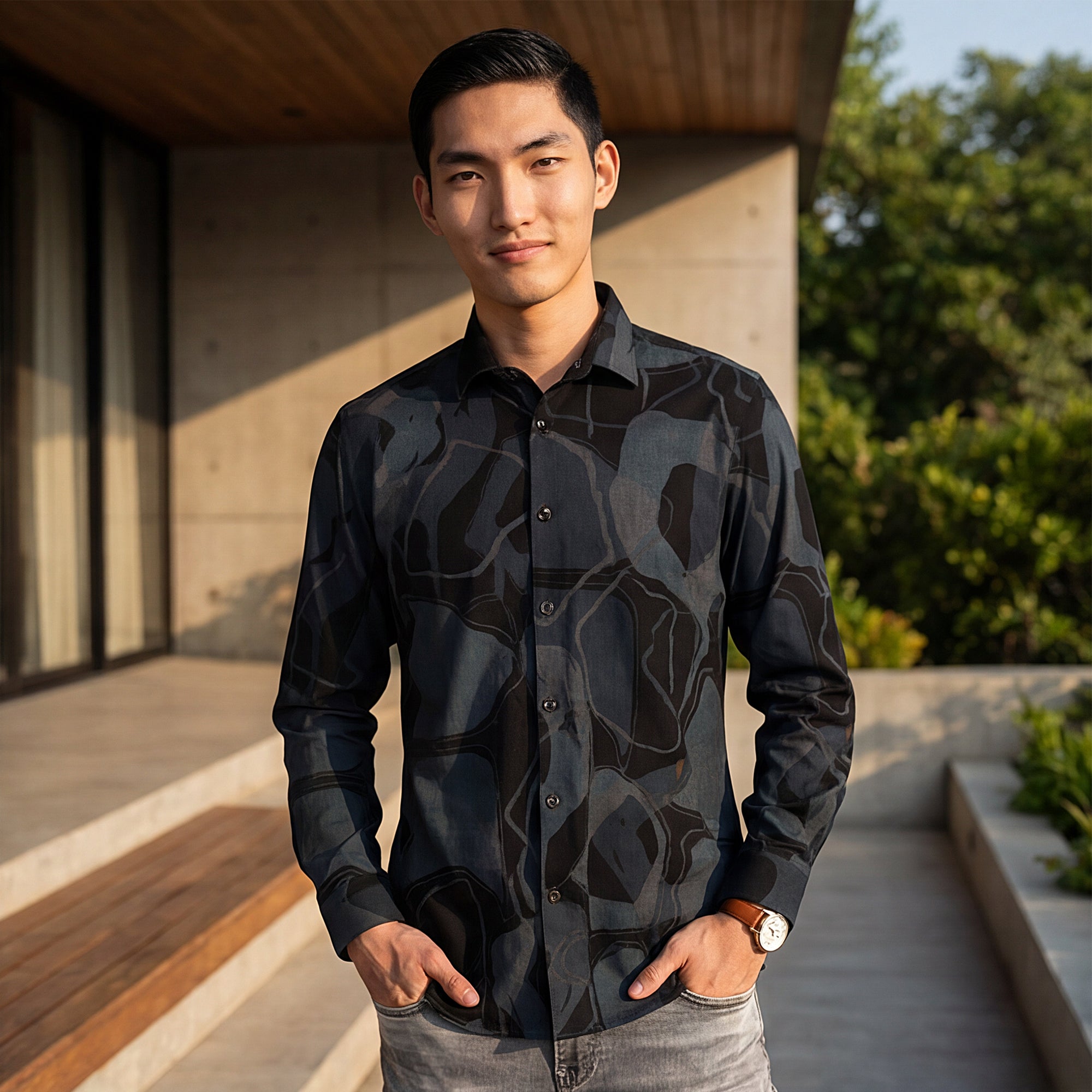 Men Teal Printed Slim Fit Shirt