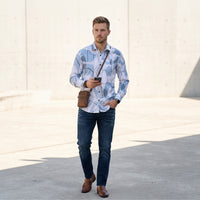 Full Sleeves Slim Fit Blue All-Over Big Abstract Print Shirt