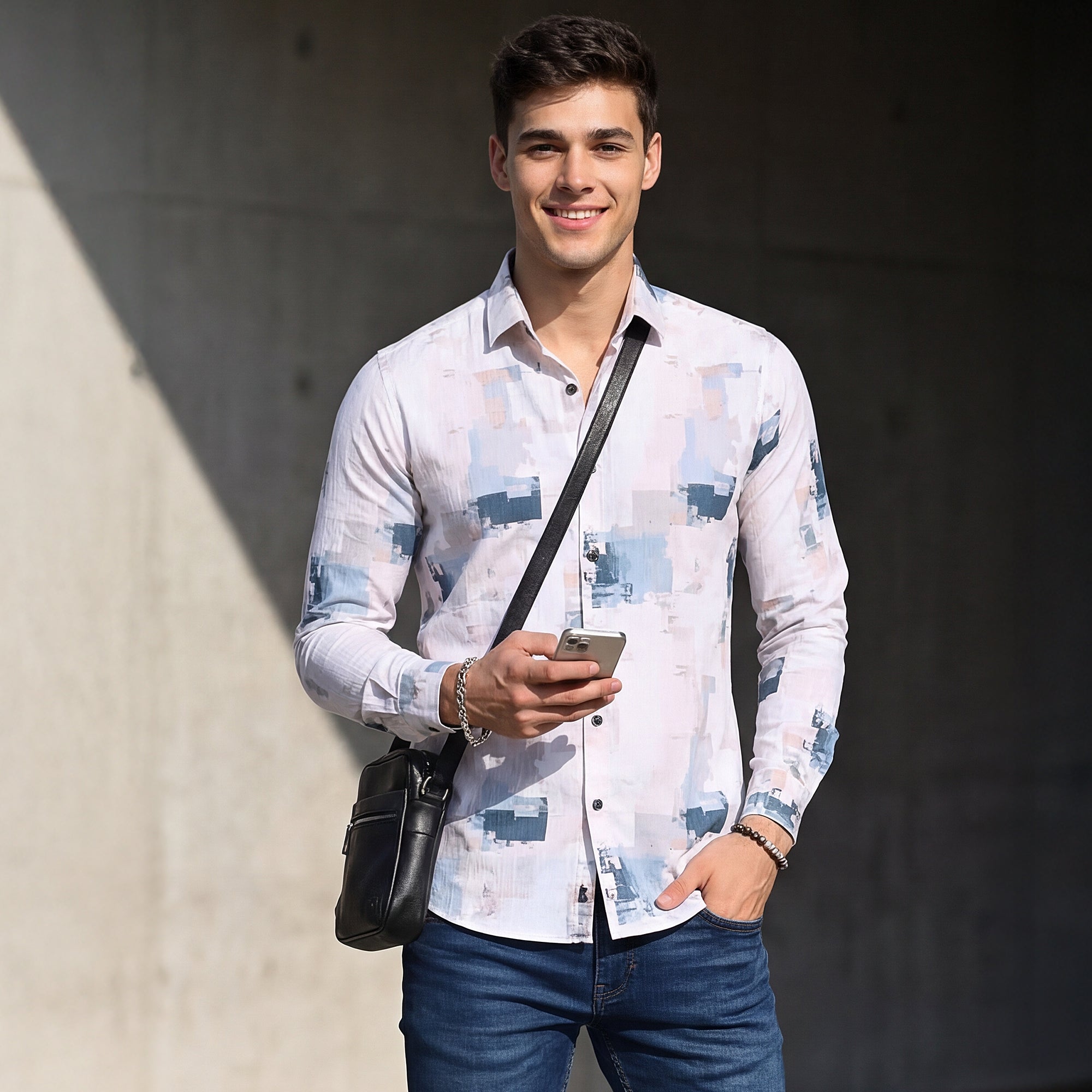 Men Peach Printed Slim Fit Shirt