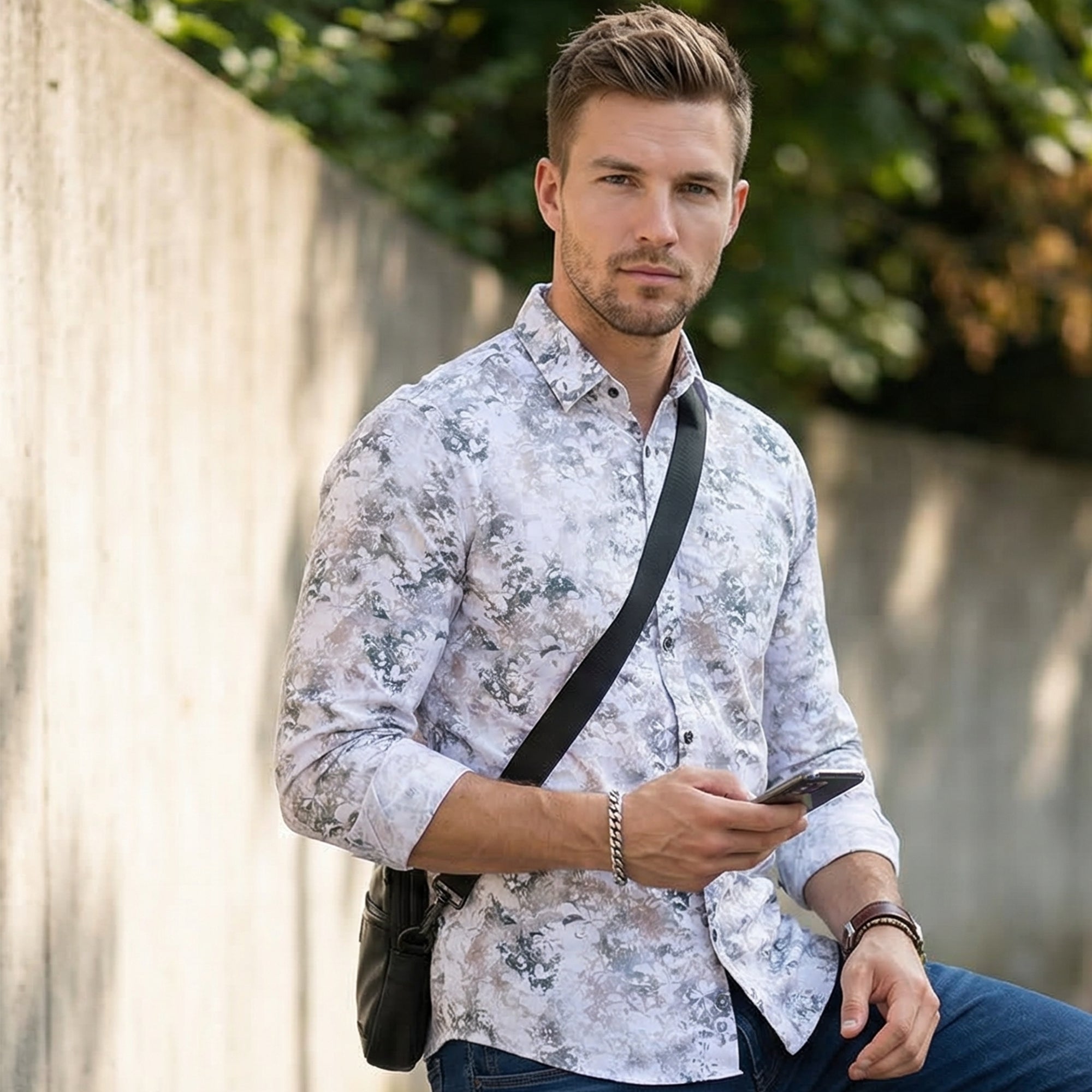 Men Green Printed Slim Fit Shirt