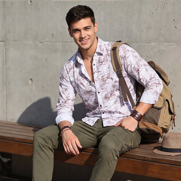 Full Sleeves Slim Fit Brown All-Over Grunge Floral Print Shirt