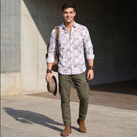 Full Sleeves Slim Fit Brown All-Over Grunge Floral Print Shirt