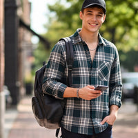 Full Sleeves StaightFit Dark Green Dobby Brushed Checks Shirt