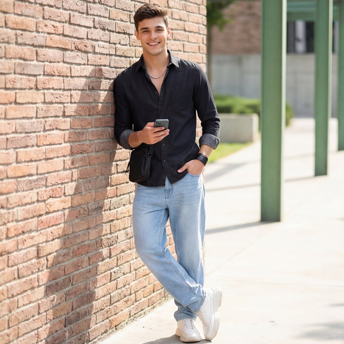 Full Sleeves Slim Fit Black Dark Wash Denim Solid Shirt