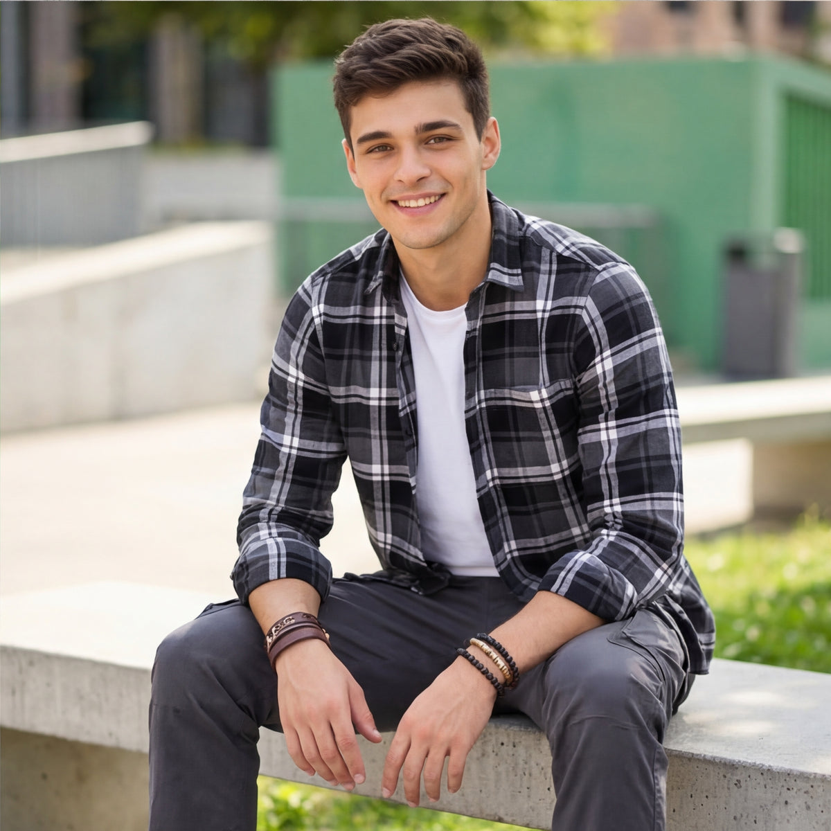 Full Sleeves Slim Fit Black Herringbone Checks Shirt