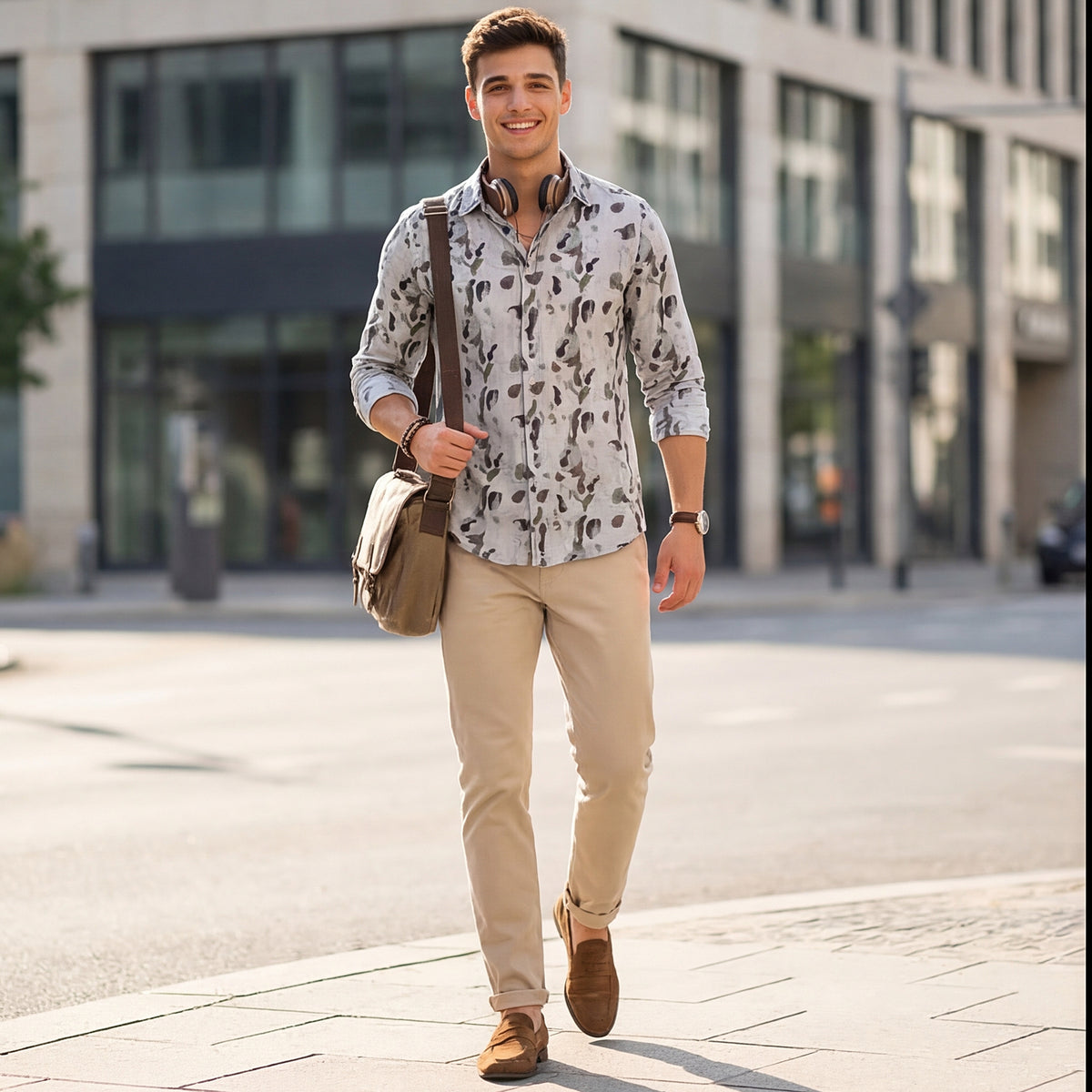 Full Sleeves Straight Fit Dusty All-Over Petal Pure Linen Print Shirt