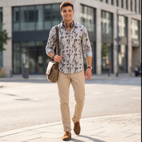 Full Sleeves Straight Fit Dusty All-Over Petal Pure Linen Print Shirt