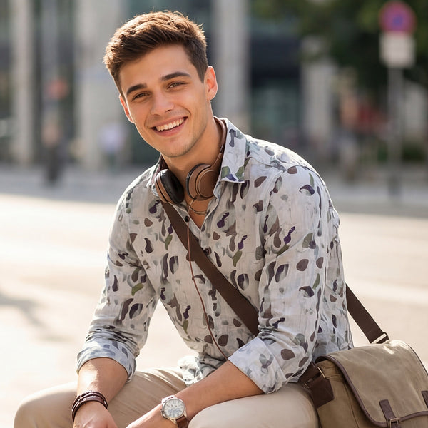 Full Sleeves Straight Fit Dusty All-Over Petal Pure Linen Print Shirt