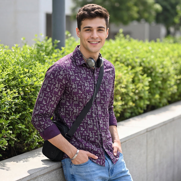 Full Sleeves Slim Fit All-Over Geometric Ethnic Fusion Print Shirt