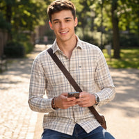 Full Sleeves Slim Fit Brown Dobby Structure Checks Shirt