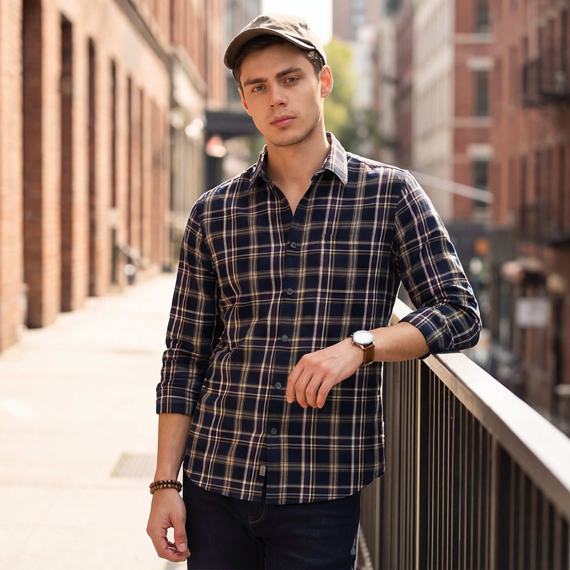 Men Blue Checks Slim Fit Shirt