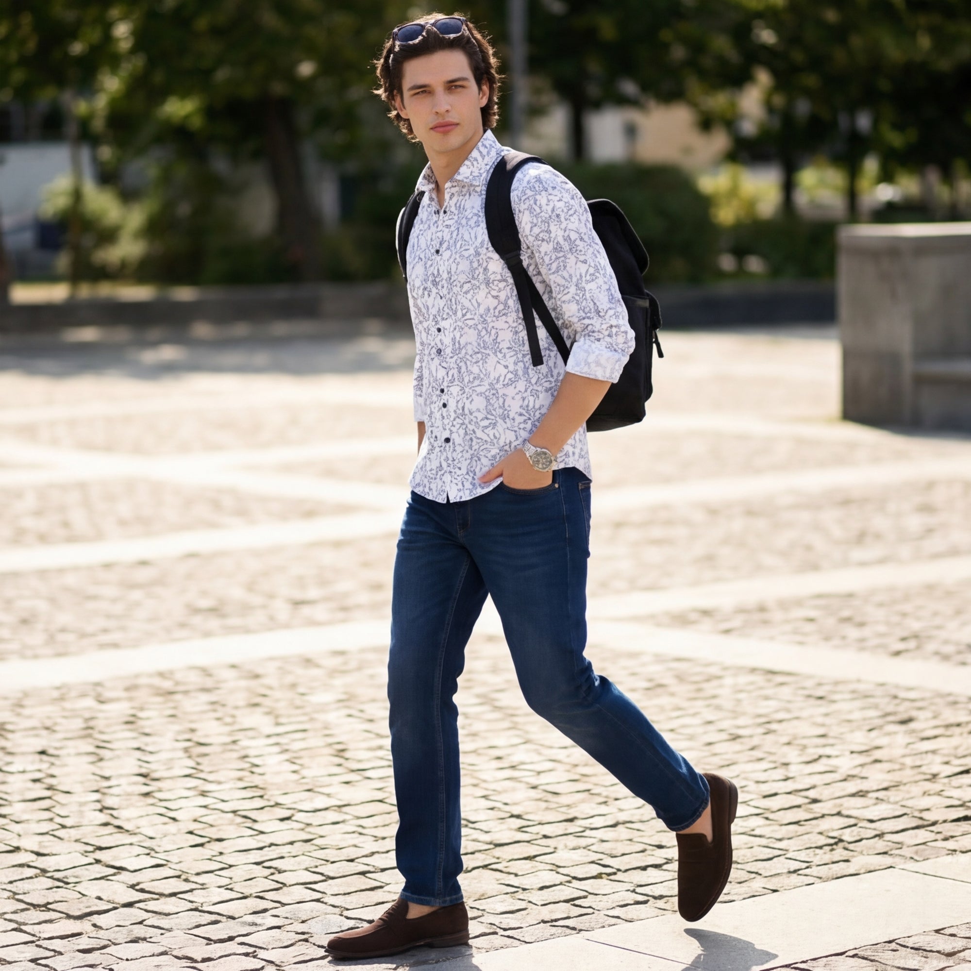 Full Sleeves Slim Fit Lavender All-Over Branch Pattern Dobby Structure Print Shirt