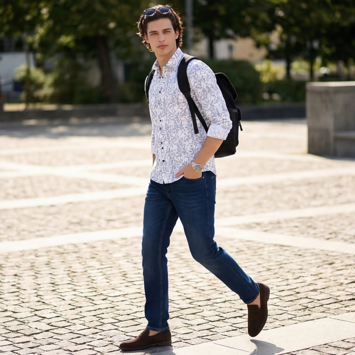 Full Sleeves Slim Fit Lavender All-Over Branch Pattern Dobby Structure Print Shirt