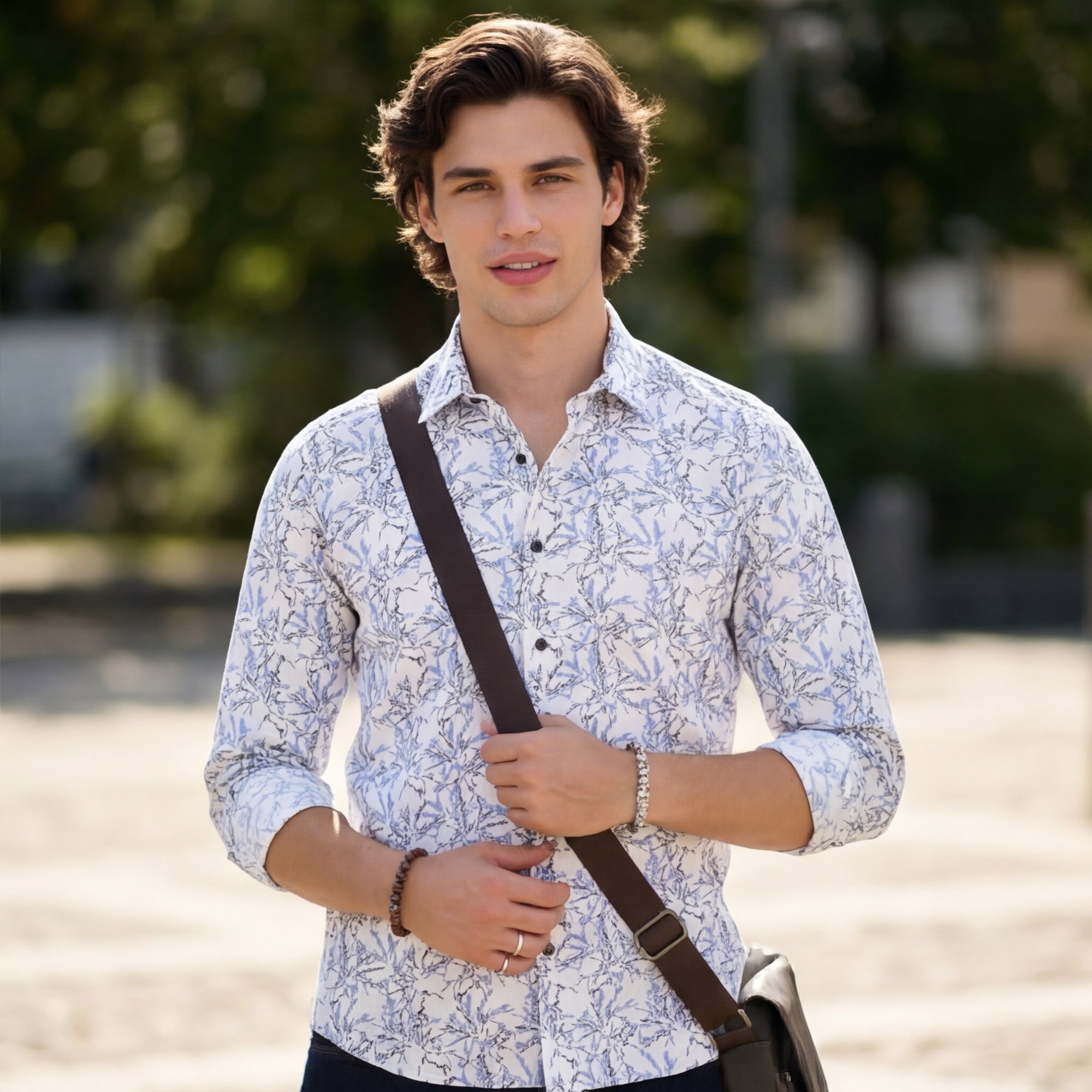 Full Sleeves Slim Fit Lavender All-Over Branch Pattern Dobby Structure Print Shirt