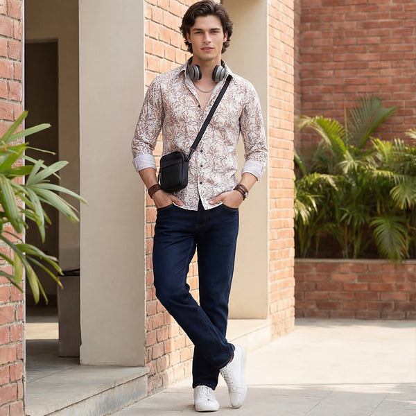 Men Brown Printed Slim Fit Shirt