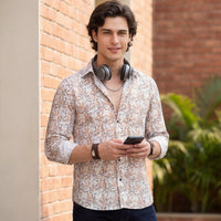 Men Brown Printed Slim Fit Shirt
