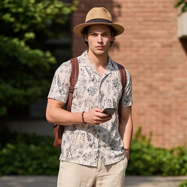 Full Sleeves Straight Fit Natural All-Over Botanical  Cuban Coallar Print Shirt