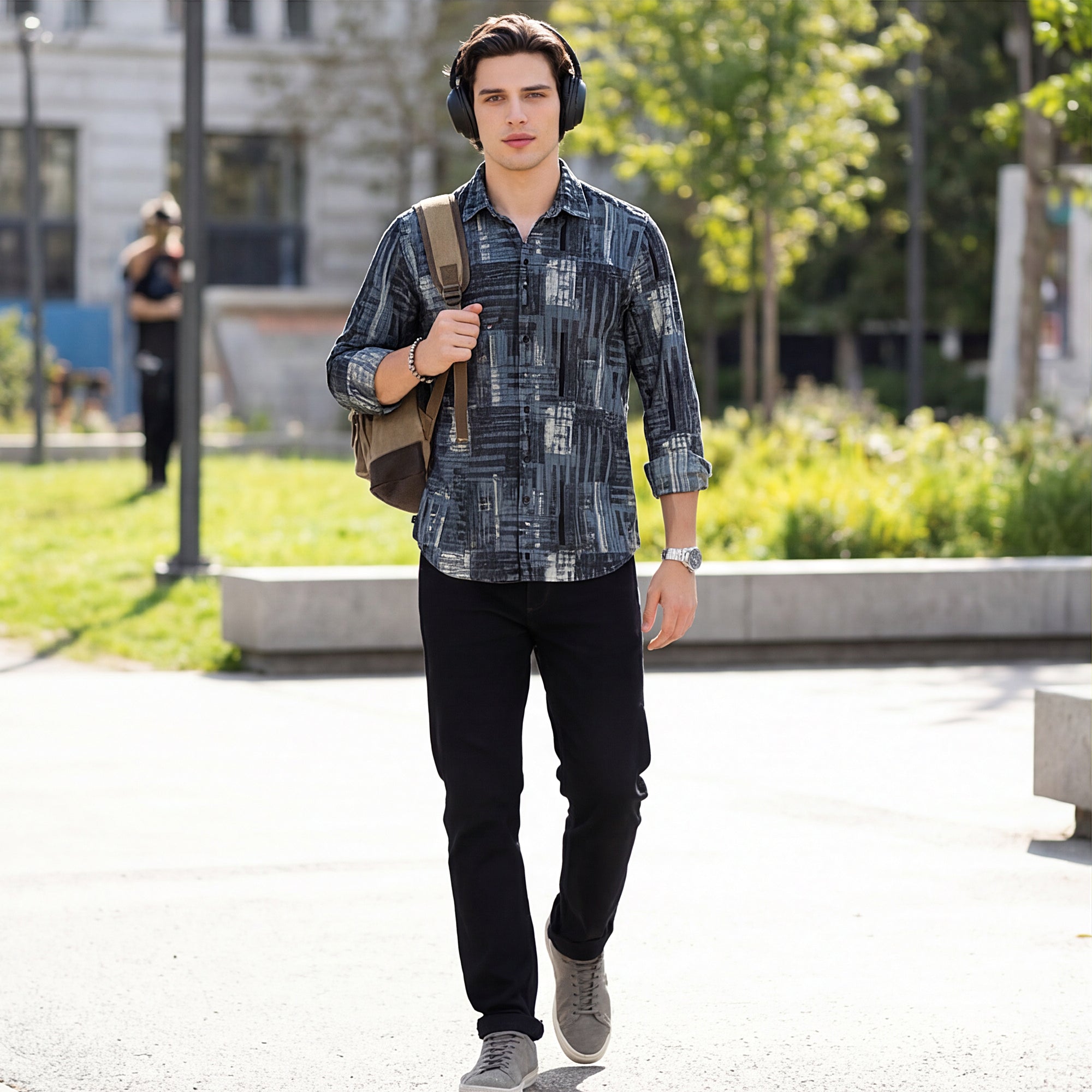 Men Blue Printed Straight Fit Shirt