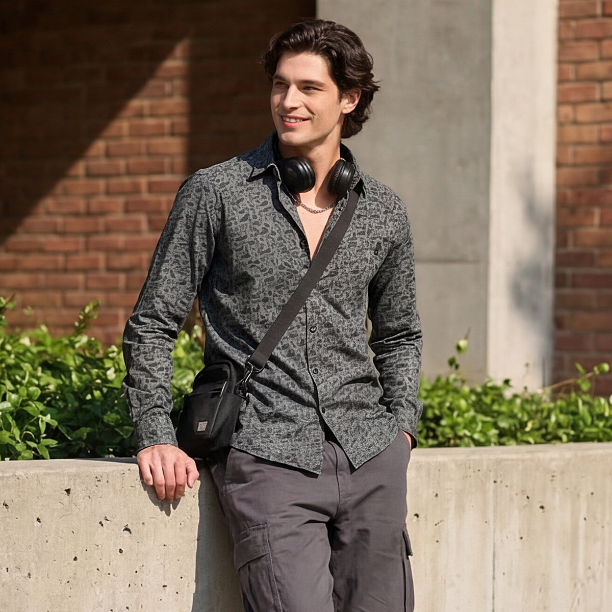Full Sleeves Straight Fit Green All-Over Abstract Geometric Print Shirt