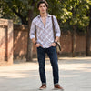 Full Sleeves Straight Fit Coffee All-Over Abstract Geometric Pure Linen Print Shirt